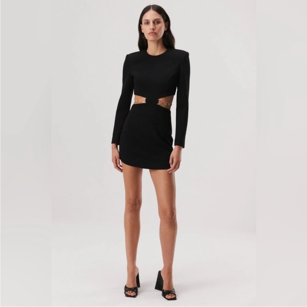NWT Misha Revolve dress Questa black mini long sleeve cutout gold chain medium